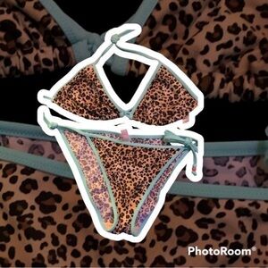 90’s style Victoria Secret Cheetah print bikini with teal trim